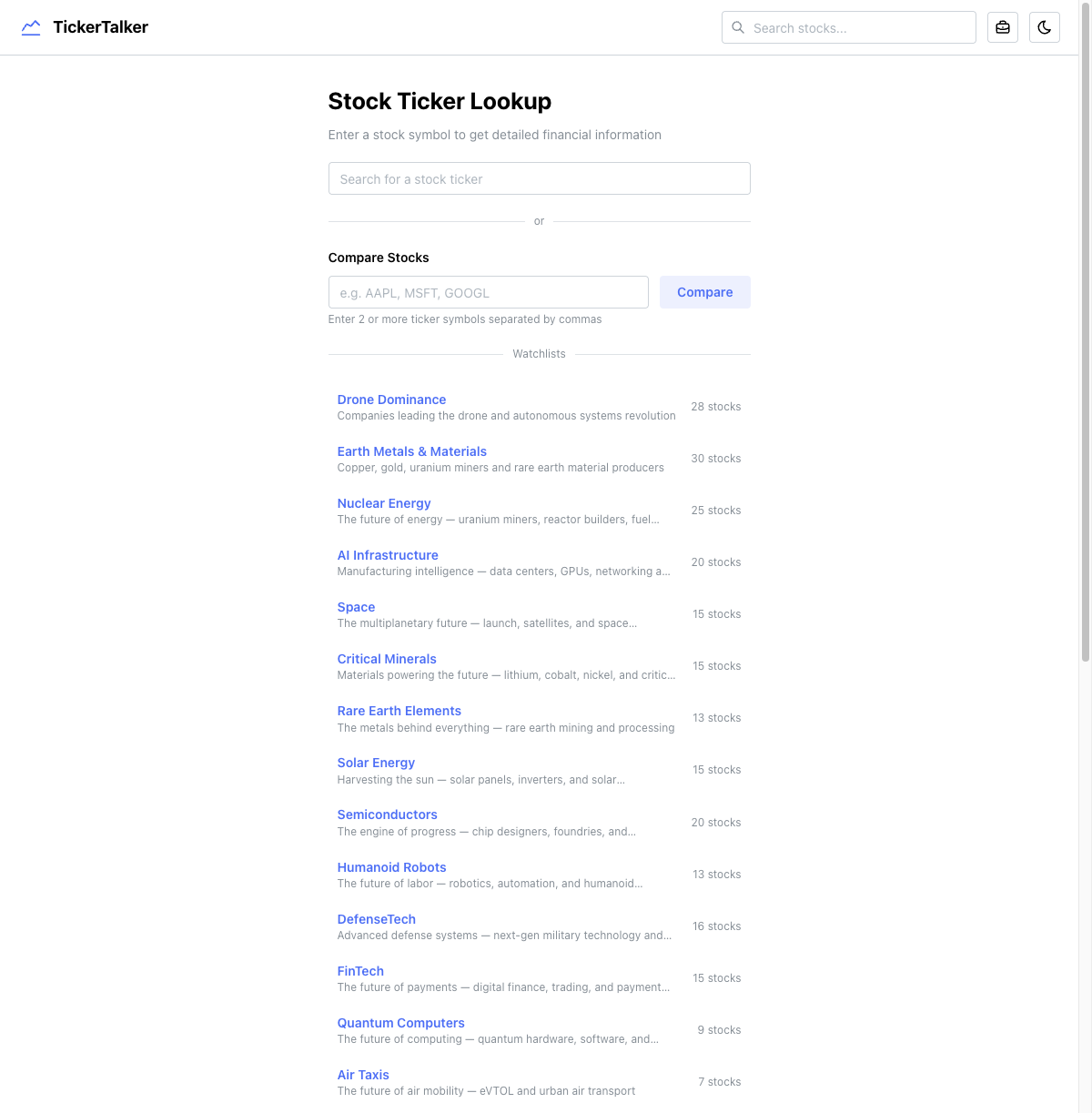 TickerTalker homepage